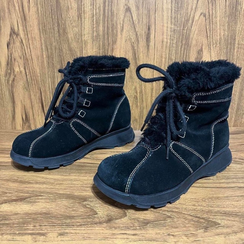 Vtg Report y2k chunky leather suede boots platform black ankle lace up 7.5